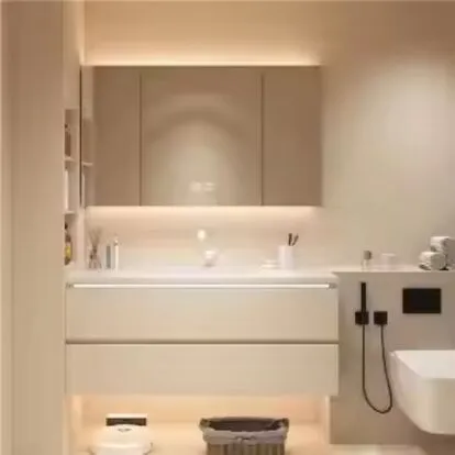 Wood Bathroom Cabinet Modern Vanity Water Proof Solid Mirrored Cabinets