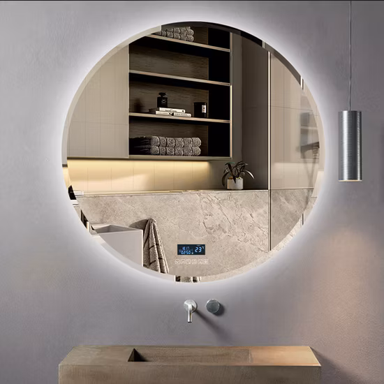 Miroir tactile de forme ronde sans cadre étanche Morrior fixé au mur miroirs de vanité de salle de bains éclairés par LED de gradation