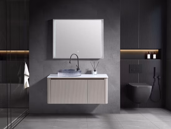 Armoire de salle de bains en bois de luxe de style chinois, meuble de vanité à Double évier en marbre